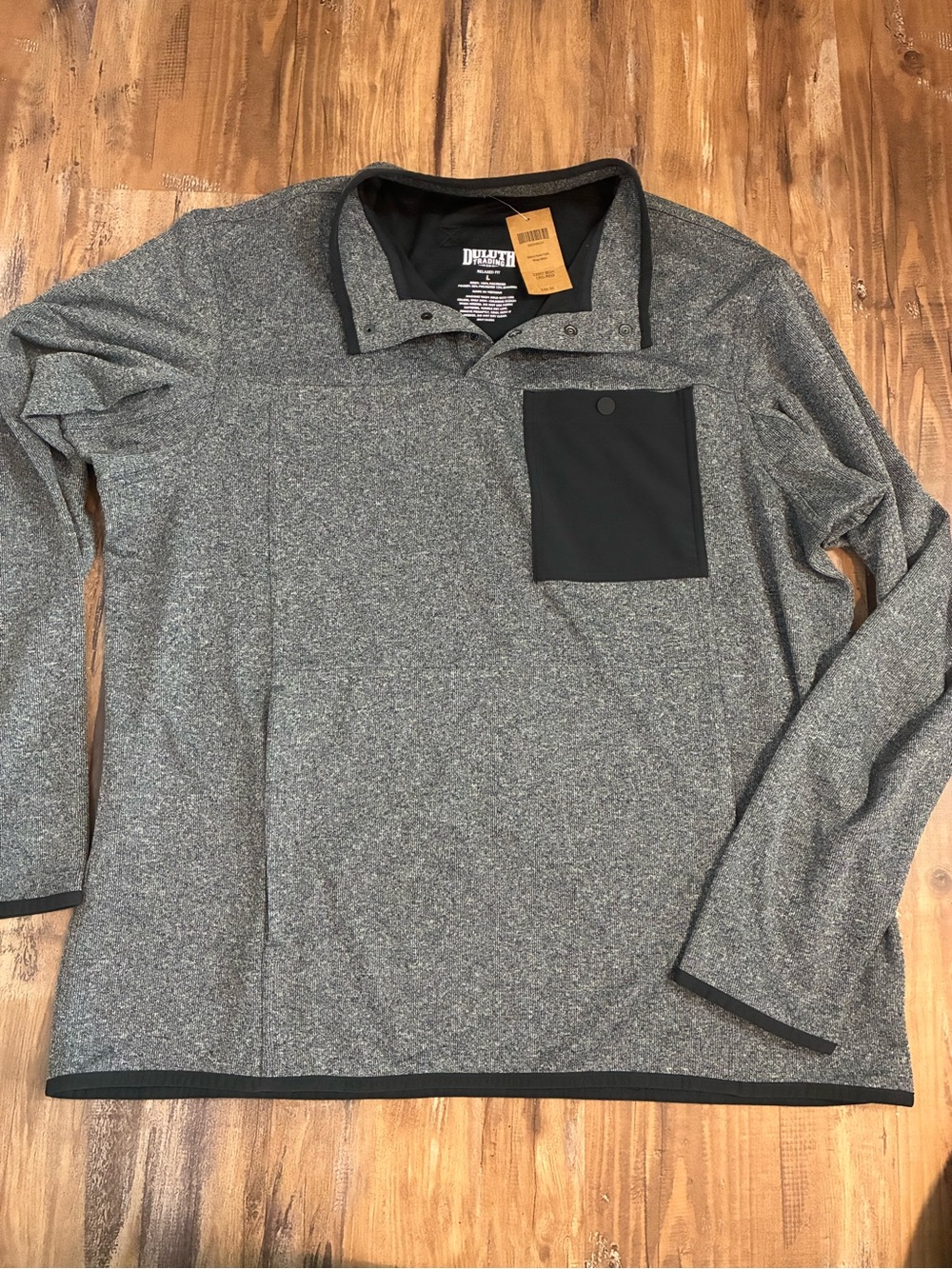 Duluth Trading Co Men’s L Gray Pullover River Falls Snap Mock Sweater Black